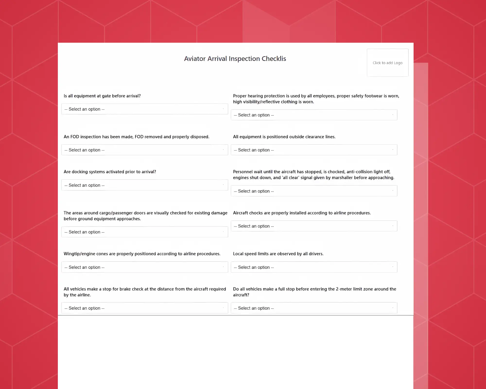 Aviator Arrival Inspection Checklist 6.1.3. Form