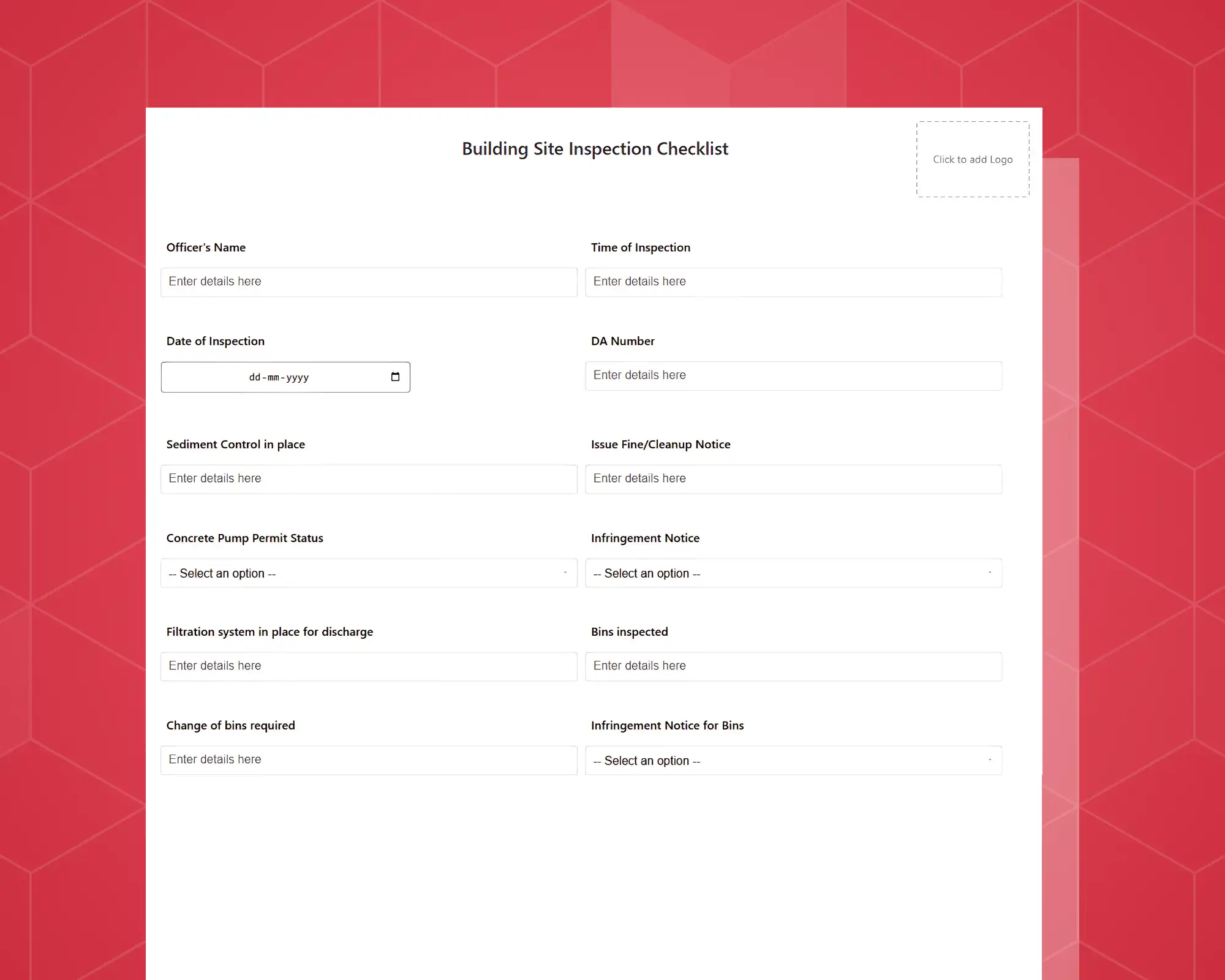 Building Site Inspection Checklist Form