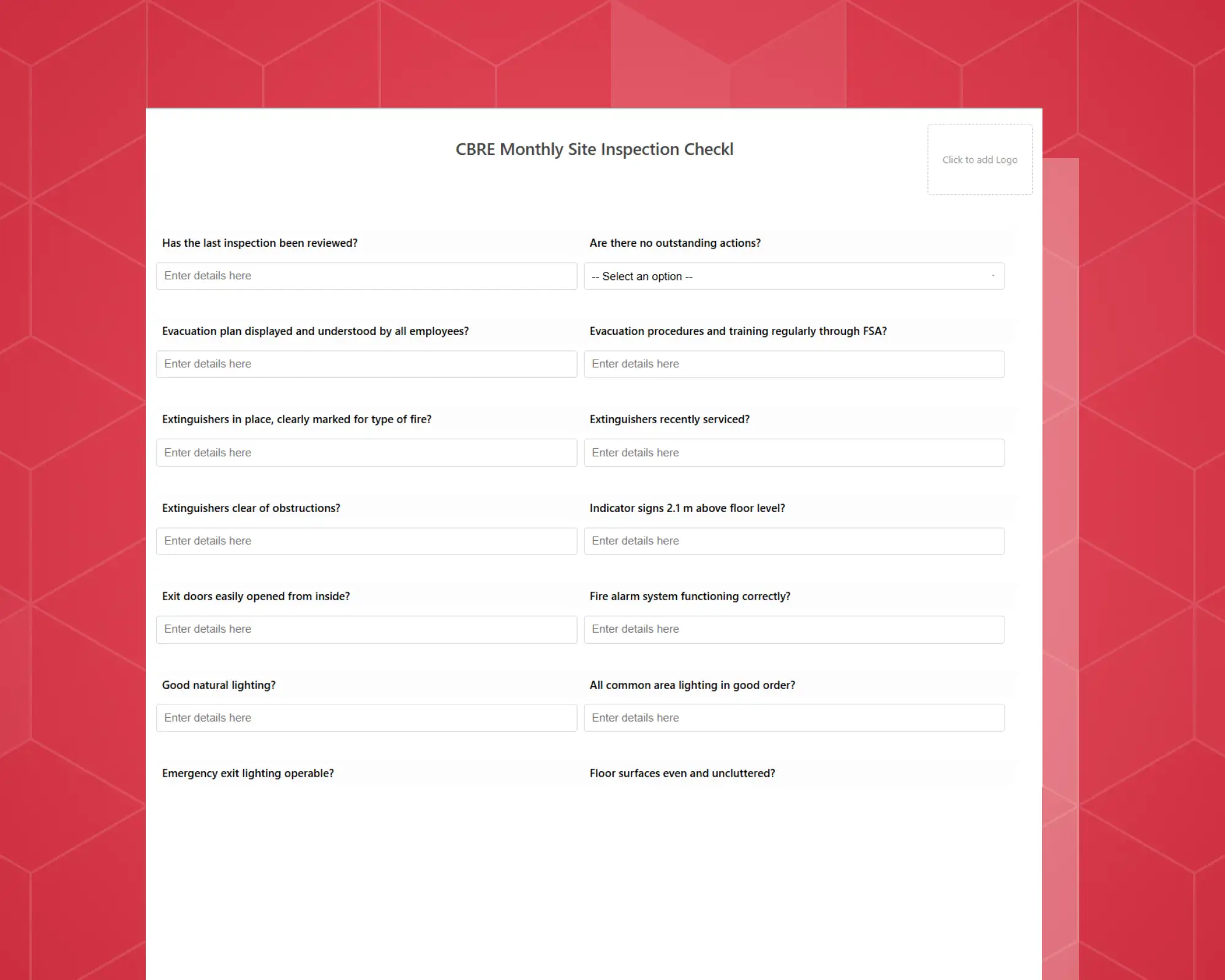 CBRE Monthly Site Inspection Checklist Form