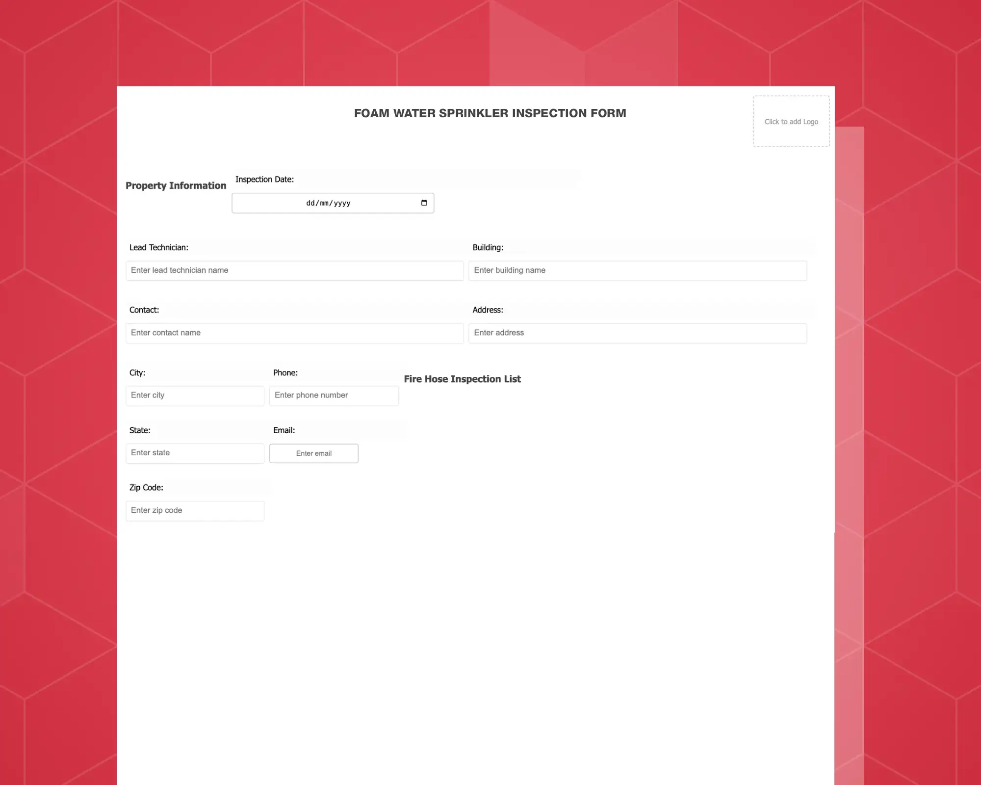 Foam Water Sprinkler Inspection Form