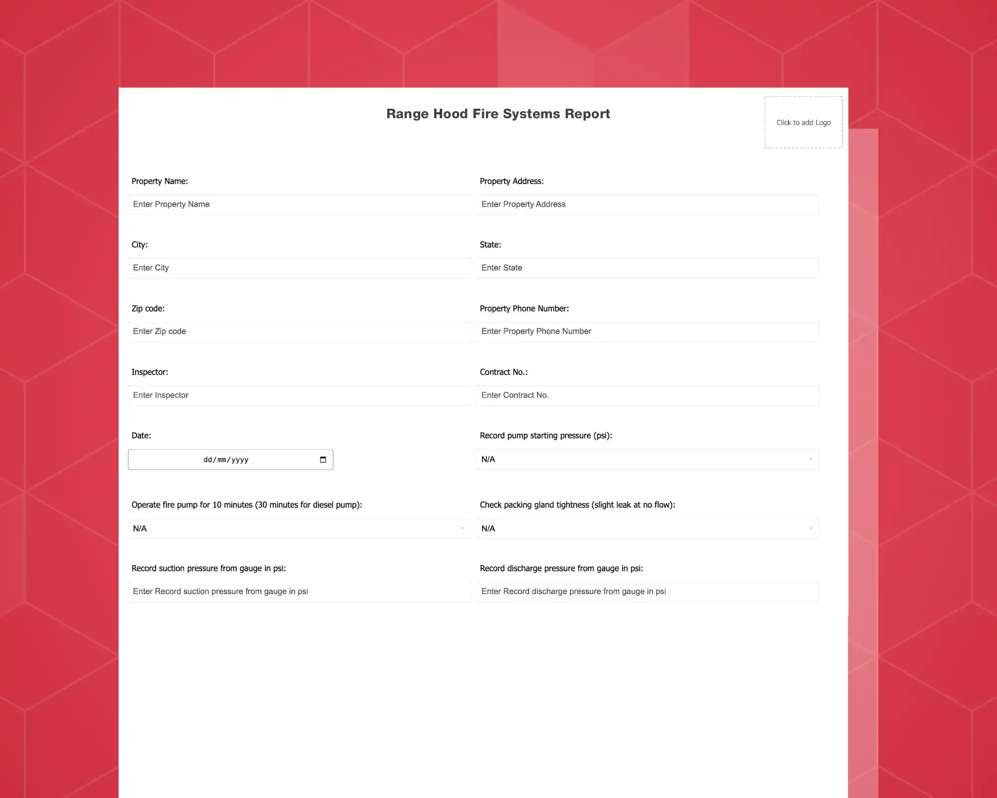 Range Hood Fire Systems Report Form