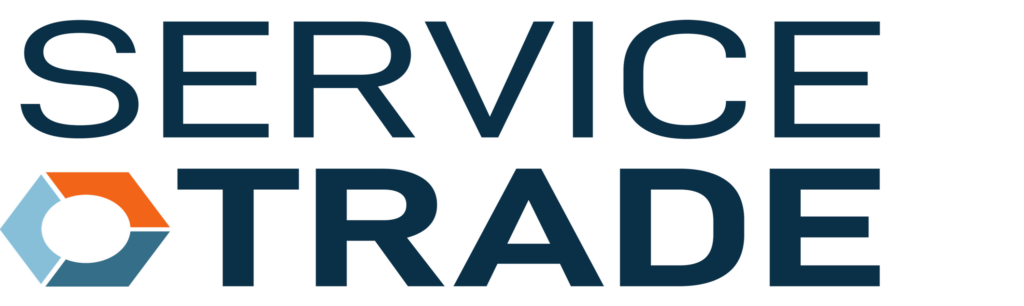 ServiceTrade logo with blue text and a geometric diamond icon on the left featuring orange and light blue segments.